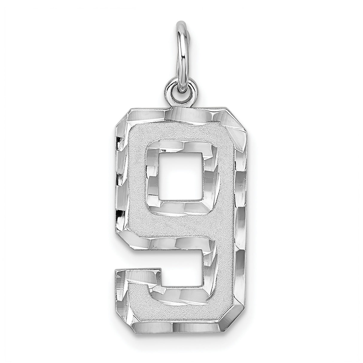 Sterling Silver Number Nine Pendant Charm with Polished and Textured Finish, Unisex Sports Jewelry