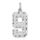 Sterling Silver Number Nine Pendant Charm with Polished and Textured Finish, Unisex Sports Jewelry