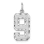 Sterling Silver Number Nine Pendant Charm with Polished and Textured Finish, Unisex Sports Jewelry