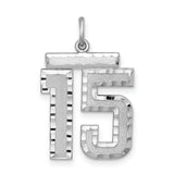 Large #15 Charm Pendant in Real 925 Sterling Silver