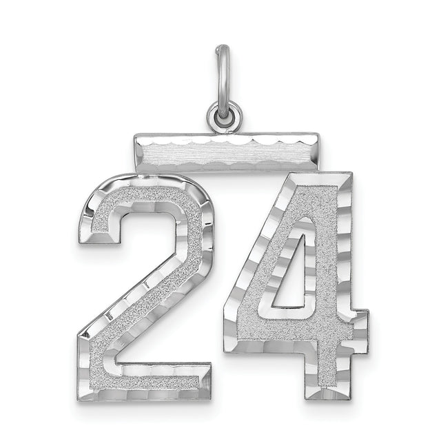 Sterling Silver Number 24 Pendant with Textured and Polished Finish, Sports Charm
