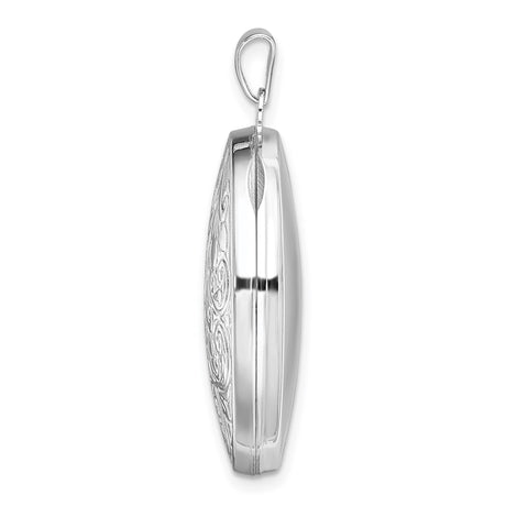 Sterling Silver Oval Locket Pendant with Floral Engraving, Vintage Style Keepsake Jewelry for Women