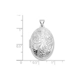 Sterling Silver Oval Locket Pendant with Floral Engraving, Vintage Style Keepsake Jewelry for Women