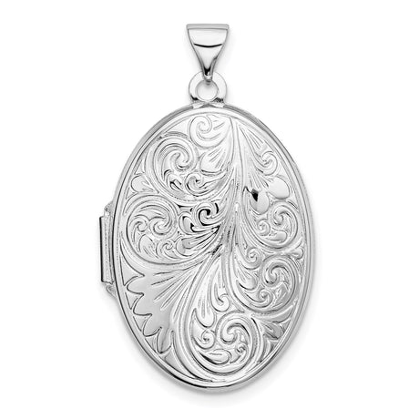 Sterling Silver Oval Locket Pendant with Floral Engraving, Vintage Style Keepsake Jewelry for Women