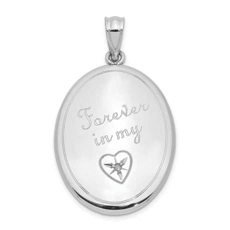 Sterling Silver Oval Locket Pendant with Diamond, Forever In My Heart Engraving, Memorial Jewelry