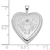 Sterling Silver Heart Locket Pendant with Diamond, Angel Wings and Compass Rose