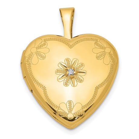 1/20 Gold Filled Diamond 2 Frame 15mm Heart Locket Charm Pendant in Real  Yellow Gold