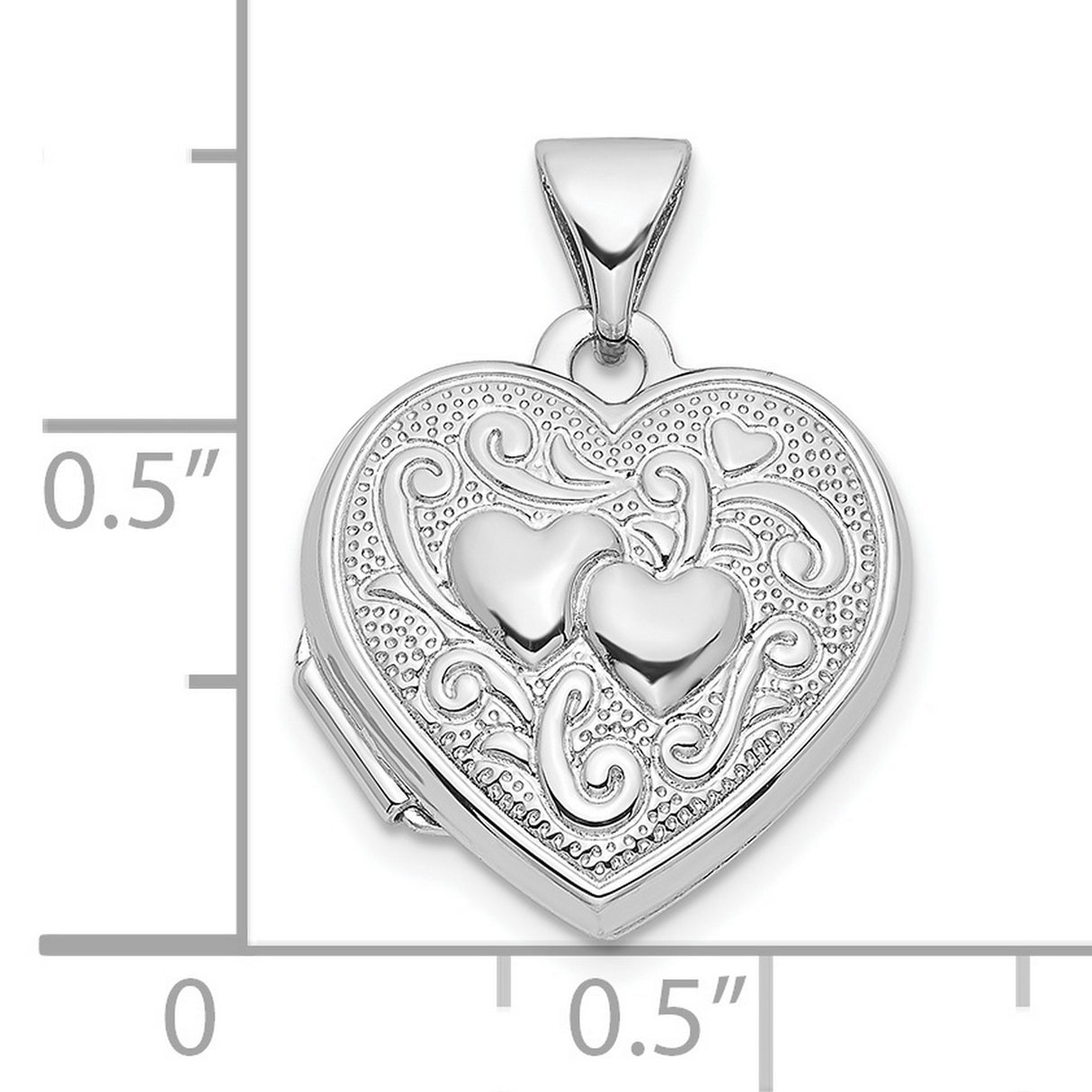 Sterling Silver Heart Shaped Locket Pendant with Embossed Double Hearts and Scroll Detailing