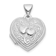 Sterling Silver Heart Shaped Locket Pendant with Embossed Double Hearts and Scroll Detailing