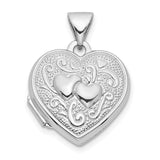 Sterling Silver Heart Shaped Locket Pendant with Embossed Double Hearts and Scroll Detailing