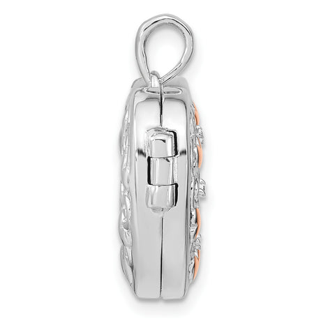 Sterling Silver Heart Locket Pendant with Cubic Zirconia and Rose Gold-Tone Accents
