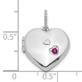 Sterling Silver Heart Locket Pendant with Lab Created Ruby, Romantic Keepsake for Women