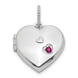 Sterling Silver Heart Locket Pendant with Lab Created Ruby, Romantic Keepsake for Women