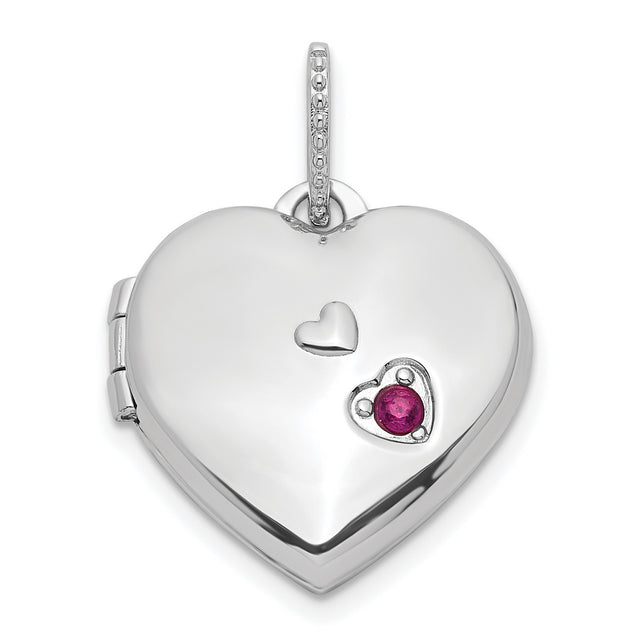 Sterling Silver Heart Locket Pendant with Lab Created Ruby, Romantic Keepsake for Women