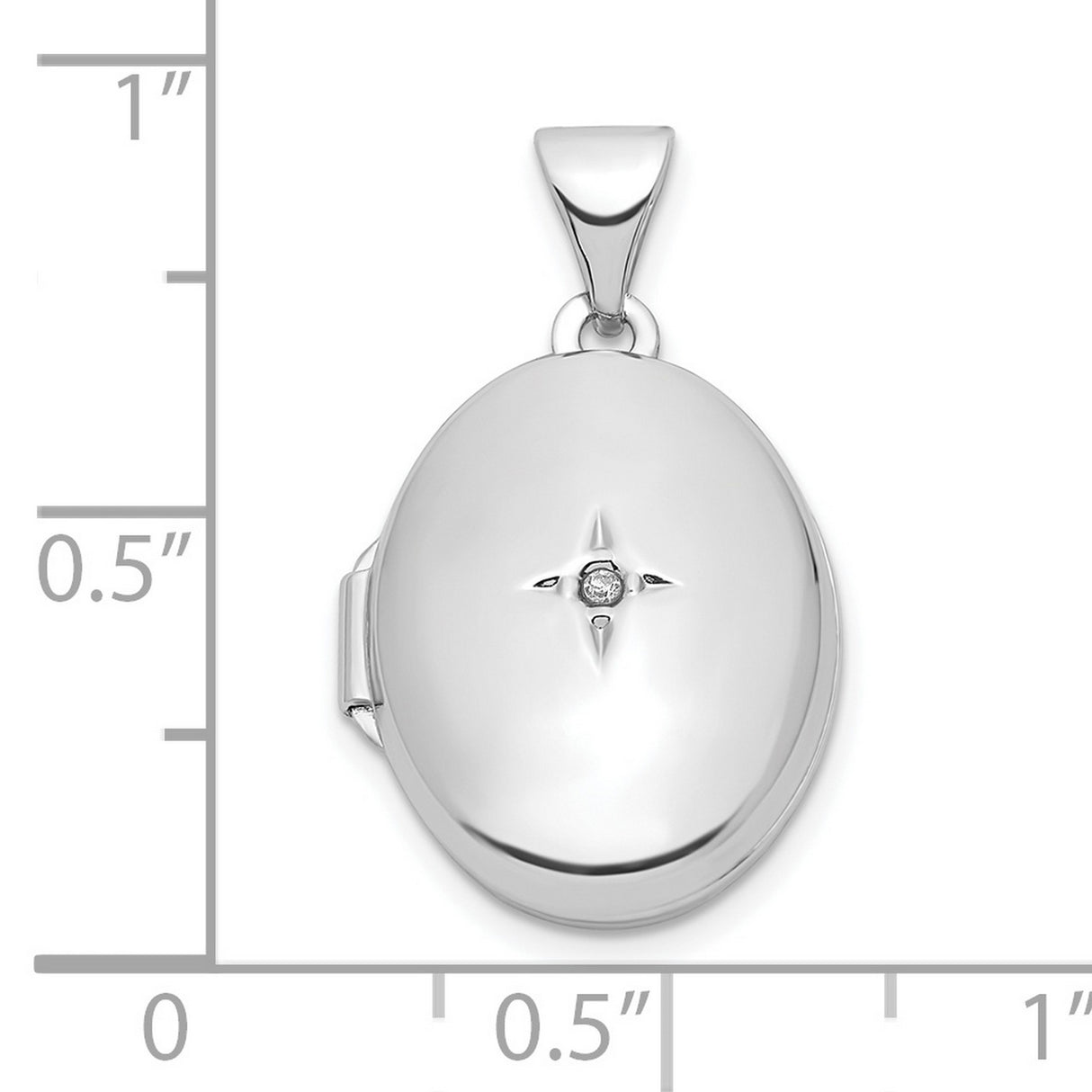 Sterling Silver Oval Locket Pendant with Diamond Starburst Design