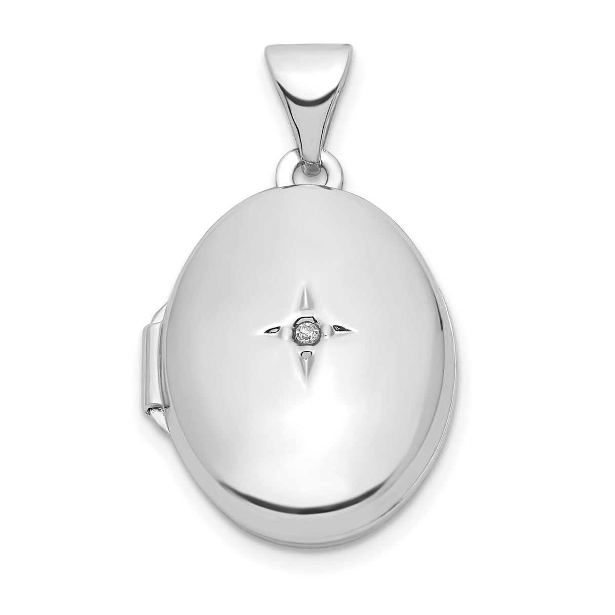 Sterling Silver Oval Locket Pendant with Diamond Starburst Design