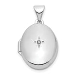 Sterling Silver Oval Locket Pendant with Diamond Starburst Design