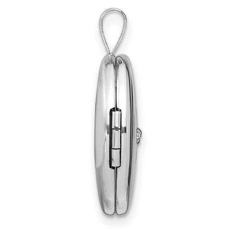 Sterling Silver Oval Locket Pendant with Diamond Center, Compass Rose North Star Design