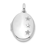 Sterling Silver Oval Locket Pendant with Diamond, Star Accents and Celestial Design for Women