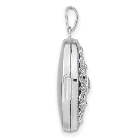 Sterling Silver Oval Photo Locket Pendant with Diamond, Floral Filigree, Vintage Style
