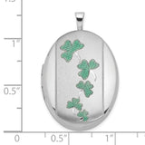 Sterling Silver Oval Locket Pendant with Green Enameled Four-Leaf Clover, Irish Heritage Design