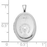 Sterling Silver Oval Communion Locket Pendant with Chalice, Cross, and Eight-Point Star