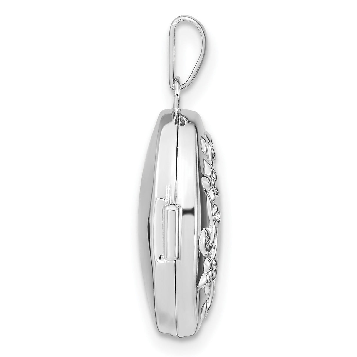 Sterling Silver Oval Locket Pendant with Floral and Scrollwork Design for Women