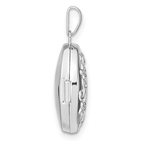Sterling Silver Oval Locket Pendant with Floral and Scrollwork Design for Women