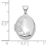 Sterling Silver Oval Locket Pendant with Floral and Scrollwork Design for Women