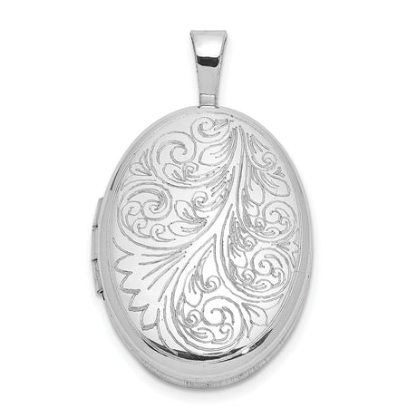 Polished Scroll Design 19x15mm Oval Locket Charm Pendant in Real 925 Sterling Silver
