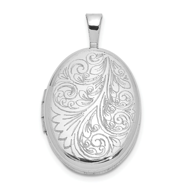 Polished Scroll Design 19x15mm Oval Locket Charm Pendant in Real 925 Sterling Silver