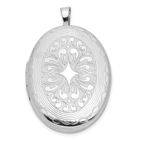Sterling Silver Oval Locket Pendant with Floral and Starburst Design, Vintage Style for Women