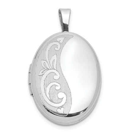 Sterling Silver Oval Locket Pendant with Floral Scroll Design, Vintage-Inspired Jewelry for Women