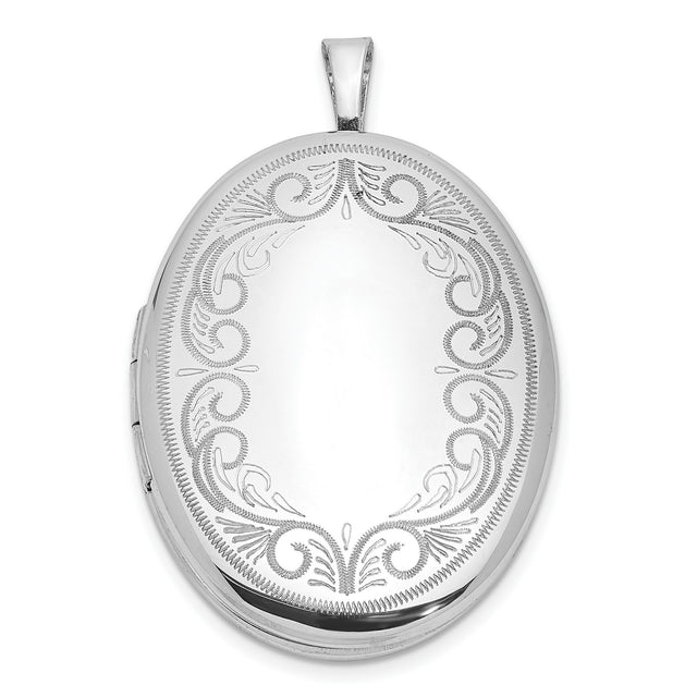 Swirled Border 26x20mm Oval Locket Charm Pendant in Real 925 Sterling Silver