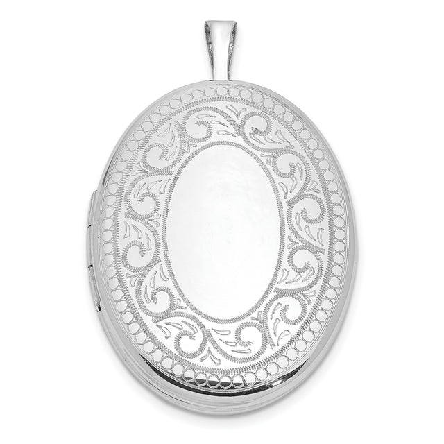 Paisley Border 26x20mm Oval Locket Charm Pendant in Real 925 Sterling Silver