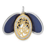 Sterling Silver Pendant with Cubic Zirconia, Heart Motif, Two-Tone Love Jewelry for Women