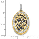 Sterling Silver Pendant with Cubic Zirconia, Heart Motif, Two-Tone Love Jewelry for Women