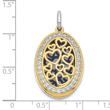 Sterling Silver Pendant with Cubic Zirconia, Heart Motif, Two-Tone Love Jewelry for Women