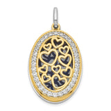 Sterling Silver Pendant with Cubic Zirconia, Heart Motif, Two-Tone Love Jewelry for Women