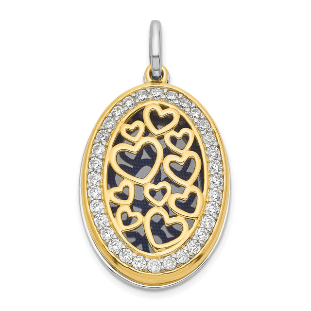 Sterling Silver Pendant with Cubic Zirconia, Heart Motif, Two-Tone Love Jewelry for Women