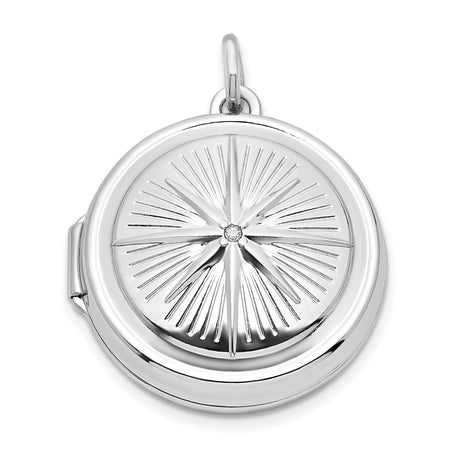 Sterling Silver Round Locket Pendant with Cubic Zirconia, Starburst Design, Spiritual Keepsake Jewelry
