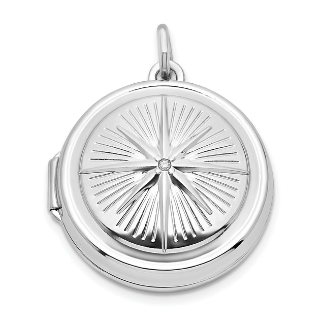 Sterling Silver Round Locket Pendant with Cubic Zirconia, Starburst Design, Spiritual Keepsake Jewelry