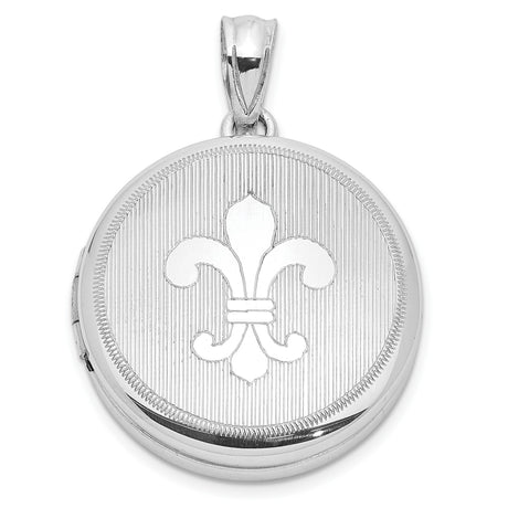 Sterling Silver Round Locket Pendant with Fleur de Lis Symbol, French Heritage Jewelry