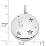 Sterling Silver Round Pendant with Cubic Zirconia, Celestial Moon and Star Design