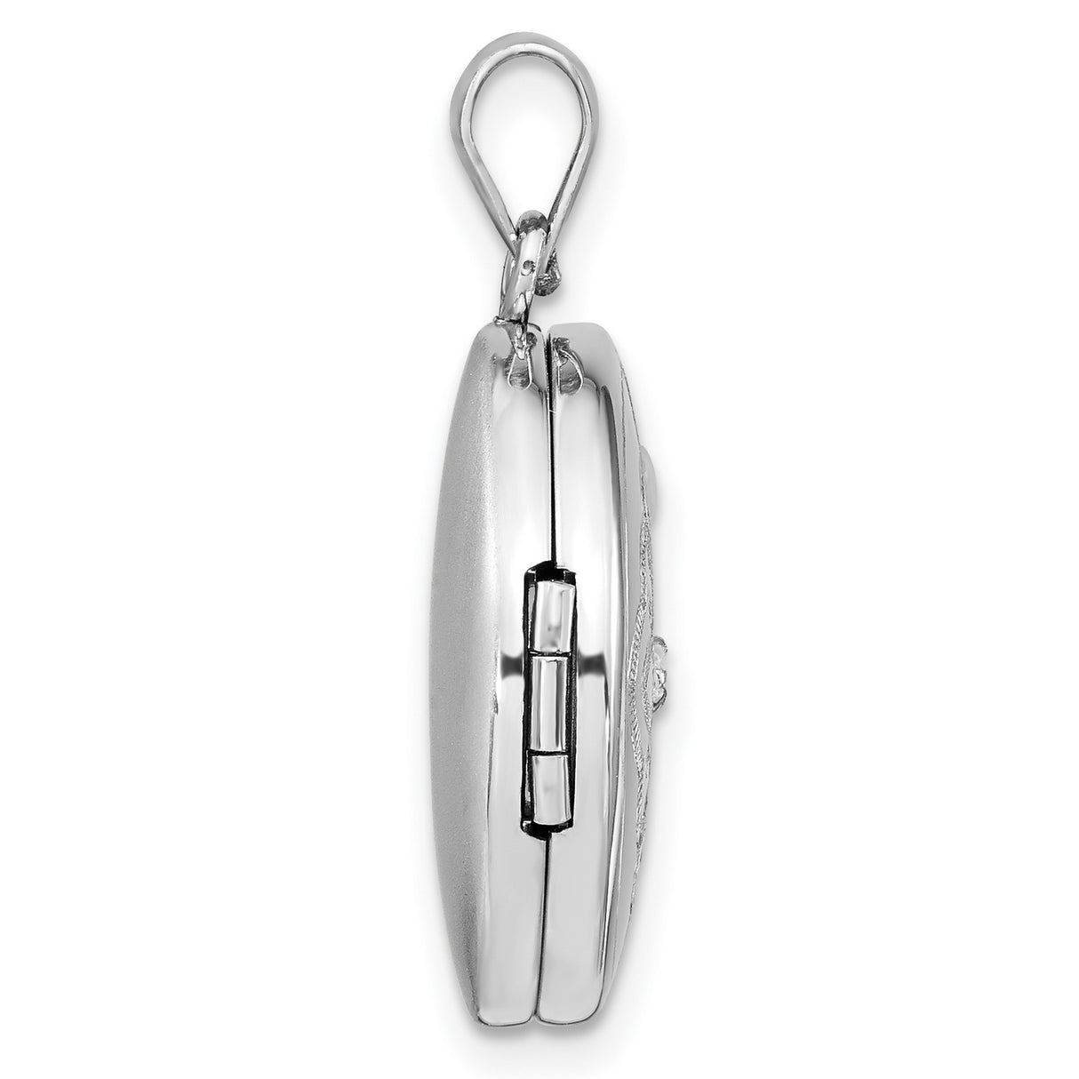 Sterling Silver Round Locket Pendant with Heart and Teardrop Motif, Starburst Engraving