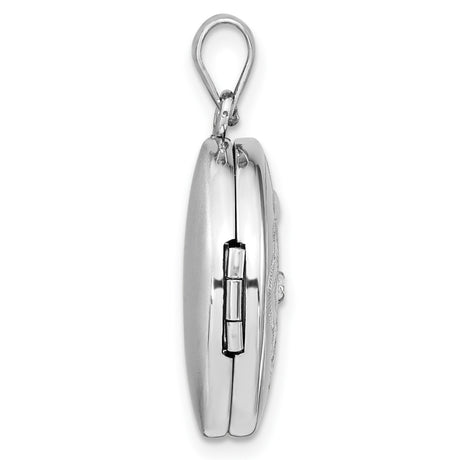 Sterling Silver Round Locket Pendant with Heart and Teardrop Motif, Starburst Engraving