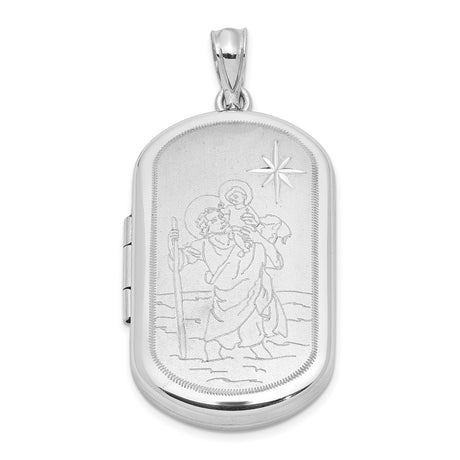 Sterling Silver Saint Christopher Oval Pendant, Travel Protection Religious Medal