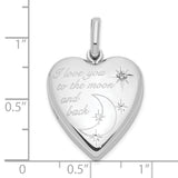 Sterling Silver Heart Pendant with Diamond, Moon and Star Design, Romantic Jewelry for Women
