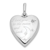 Sterling Silver Heart Pendant with Diamond, Moon and Star Design, Romantic Jewelry for Women