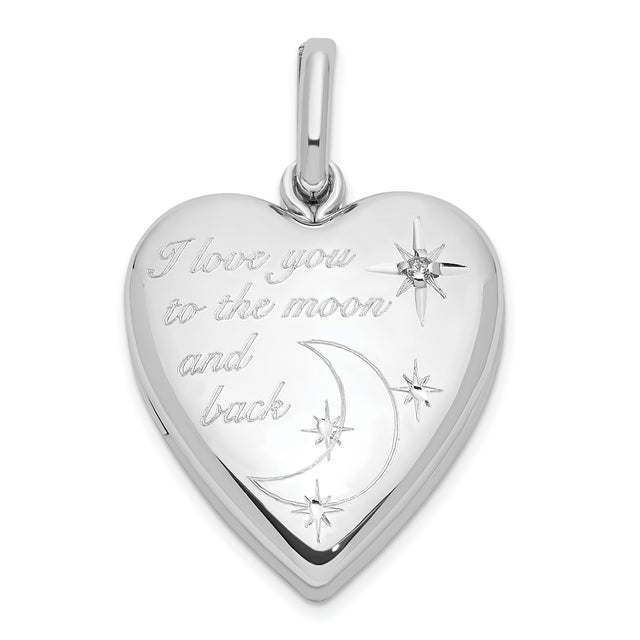 Sterling Silver Heart Pendant with Diamond, Moon and Star Design, Romantic Jewelry for Women
